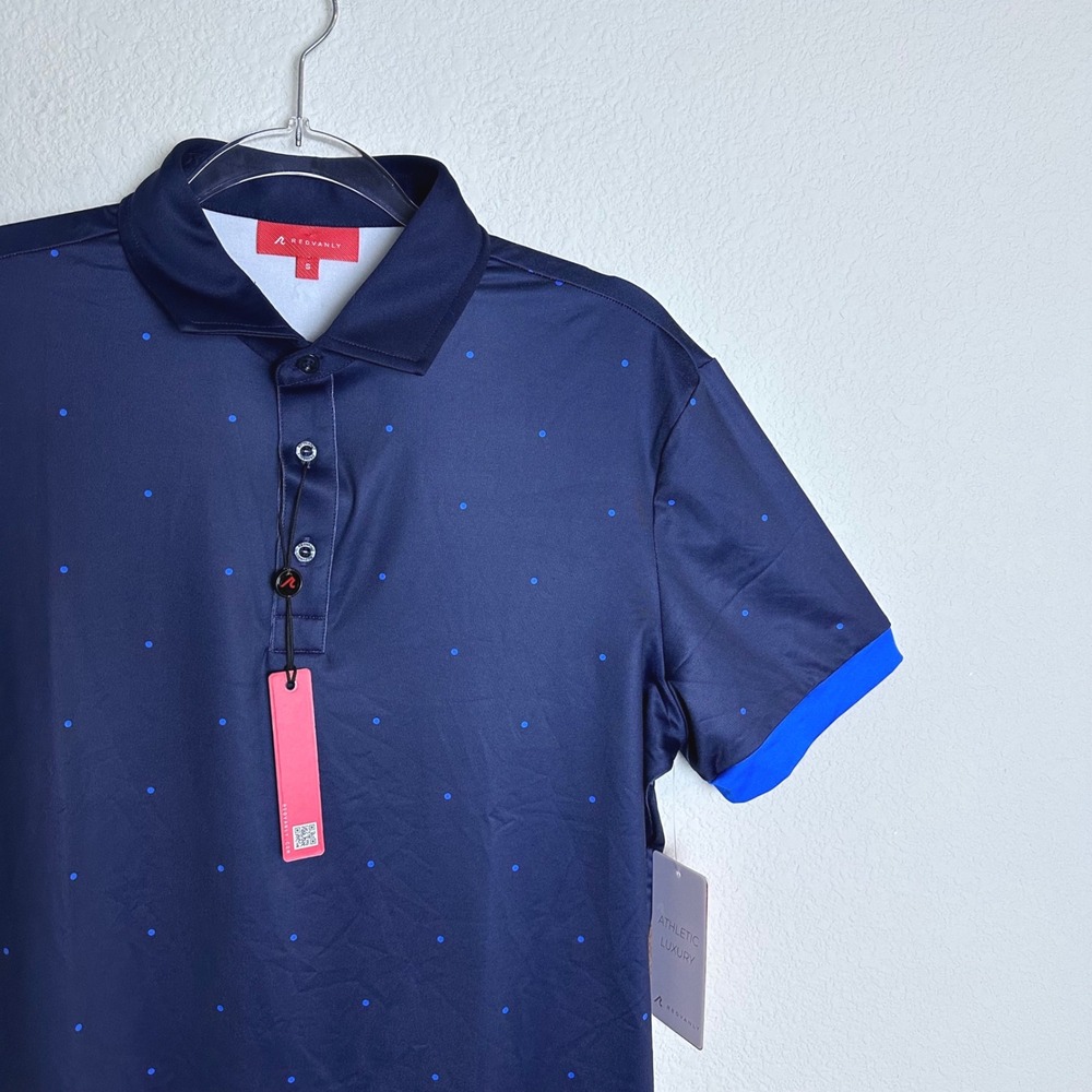 REDVANLY Ramey Polo Shirt‎ Mens Small Midnight Navy Blue Micro Dot Golf NWT